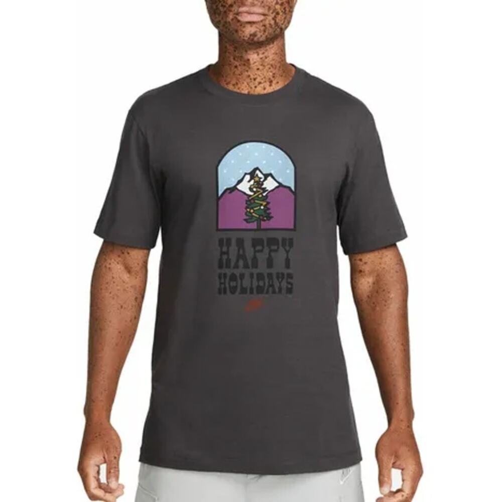 Nike T-shirt Sportswear Collectible Happy Holidays Crew Neck Gray Size Medium